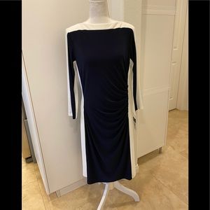 Ralph Lauren stretchy navy ivory dress size 12